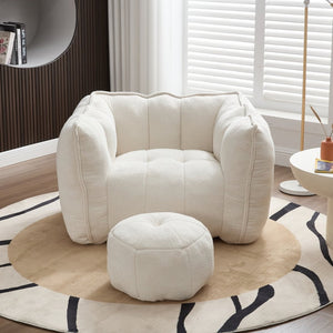 English Elm Soft Bean Bag Chair With High-Resilience Foam Chips & Footstool – Ideal For Gaming, Reading, Relaxing W1996P309477-GIGA