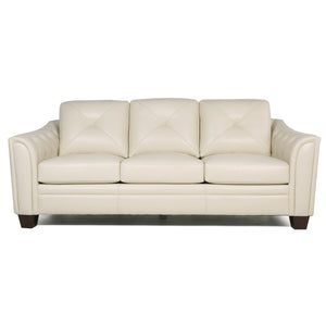 English Elm Modern Tufted Leather Sofa with Diamond Topstitching, Solid Wood Legs, Durable High-Resilience Comfort Ivory B193P200153