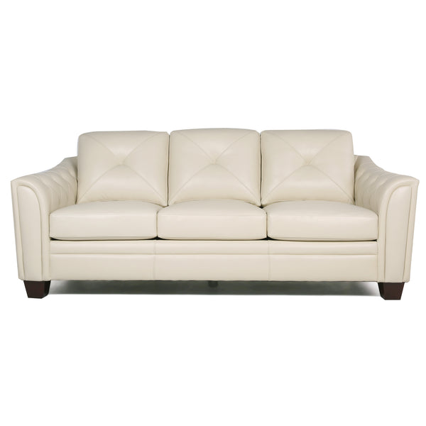 English Elm Modern Tufted Leather Sofa with Diamond Topstitching, Solid Wood Legs, Durable High-Resilience Comfort Ivory B193P200153