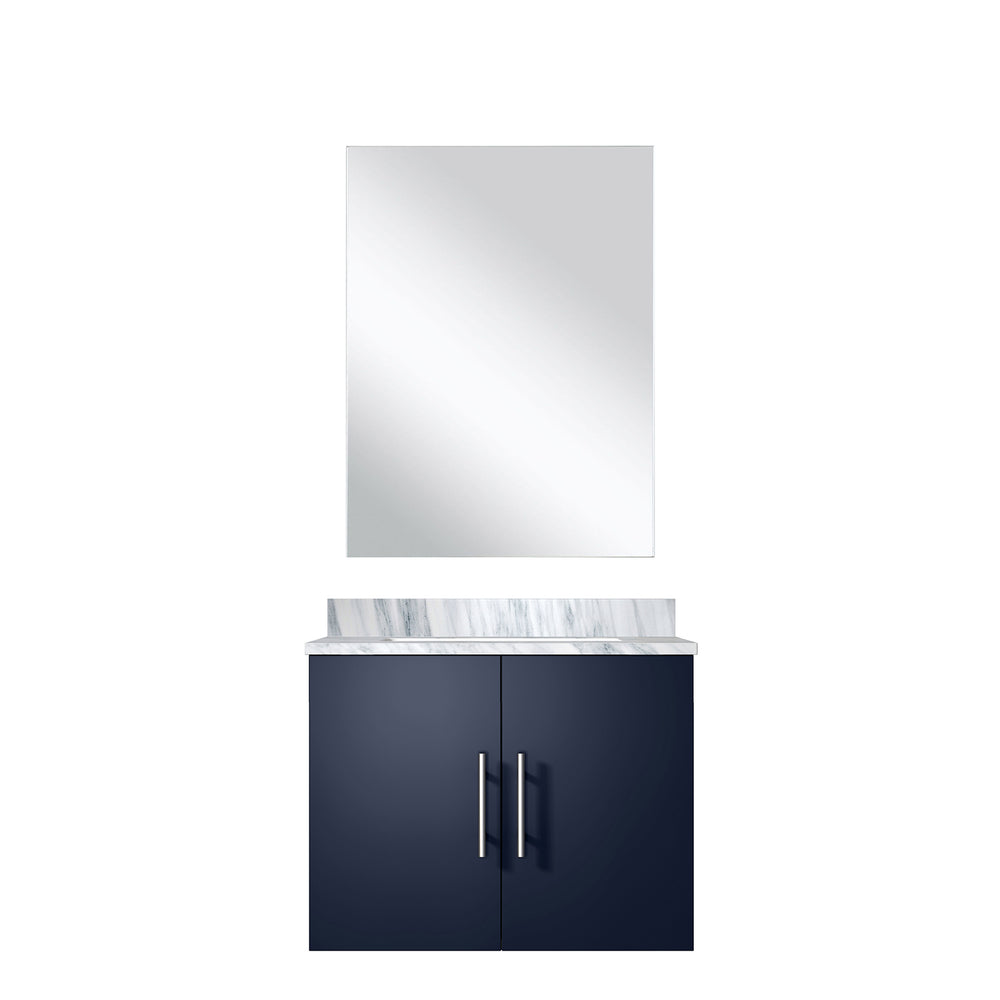 English Elm Navy Blue Single Bath Vanity With Carrara Marble Top & Mirror - Perfect For Small Space Style! B2731S00743