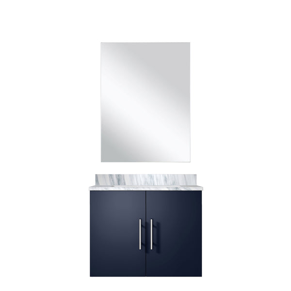 English Elm Navy Blue Single Bath Vanity With Carrara Marble Top & Mirror - Perfect For Small Space Style! B2731S00743