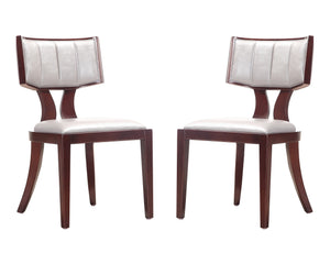 English Elm Pulitzer Wood Vegan Leather Dining Chair Silver Set of 2 — Klismos Design, Solid Beech Frame, 350 lb Capacity B365P397773