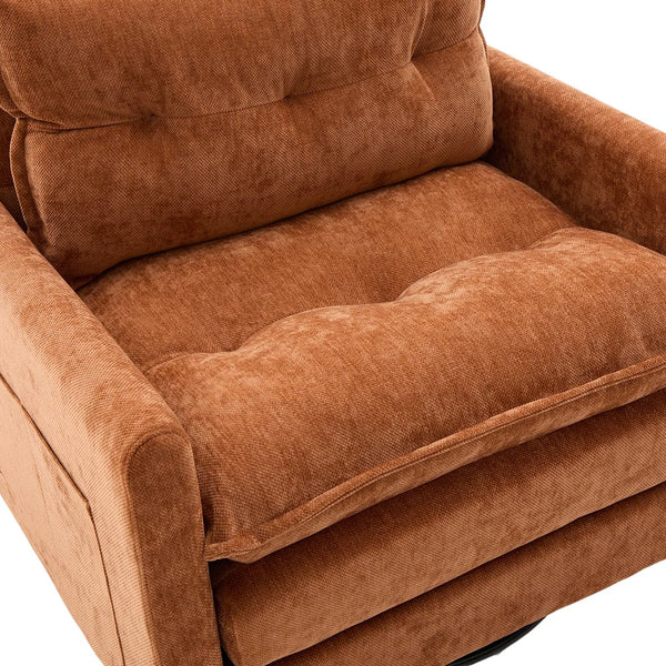 English Elm UNITED Swivel Barrel Chair with Chenille Upholstery, 360° Smooth Rotation, Padded Arm Comfort and Side Pockets for Living Room Relaxation Brown W1568P290084