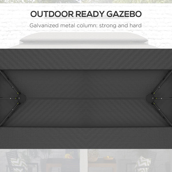 English Elm Large Vented Two-tier Patio Gazebo with Mesh Netting Steel Frame Backyard Shelter Dark Grey T3971P425932