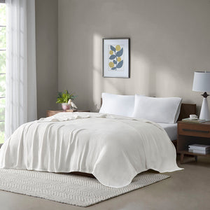 JLA Home Madison Park - Cotton Madison Park Basket Weave Blanket — Lightweight, OEKO‑TEX Certified Comfort for Year‑Round Use Cream BL51N-0845