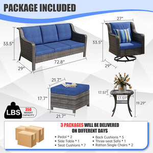 English Elm Tl Seven Piece Outdoor Pe Rattan Patio Set with Swivel Chairs Footstools and Side Table T5925S00006