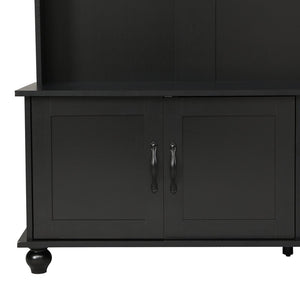 English Elm [New Modern Hall Tree with Storage Cabinet & 2 Drawers, Wide Mudroom Bench, 5 Hooks, Black, 80.3"H WF306450AAB