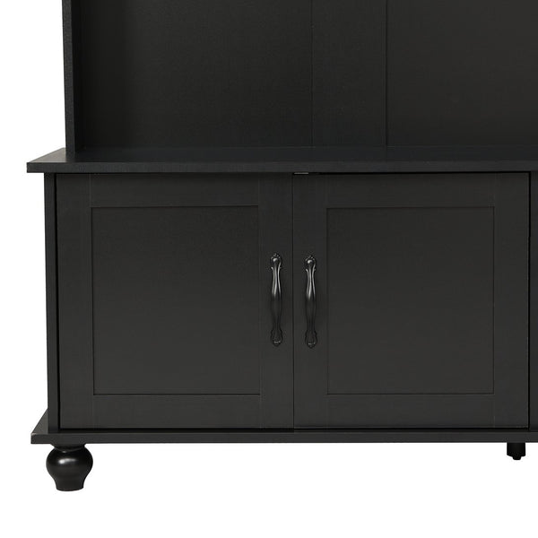 English Elm [New Modern Hall Tree with Storage Cabinet & 2 Drawers, Wide Mudroom Bench, 5 Hooks, Black, 80.3"H WF306450AAB