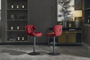 English Elm Set of 2 Red Velvet Bar Stools with 360° Swivel, Height Adjustable Gas Lift, Powder Base & Footrest, Easy Assemble, Modern Counter Seating (Adjustable) W1249P253957