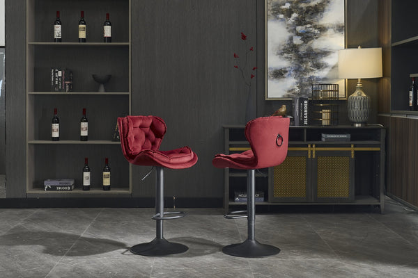 English Elm Set of 2 Red Velvet Bar Stools with 360° Swivel, Height Adjustable Gas Lift, Powder Base & Footrest, Easy Assemble, Modern Counter Seating (Adjustable) W1249P253957
