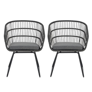 English Elm Christopher Knight Home® - TERRY Rattan Patio Chair Set (2) with Cushions, Gray Iron Frame, 300 lb Capacity, Quick Assembly N762P240844E