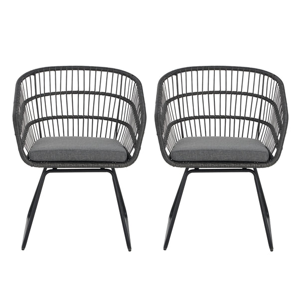 English Elm Christopher Knight Home® - TERRY Rattan Patio Chair Set (2) with Cushions, Gray Iron Frame, 300 lb Capacity, Quick Assembly N762P240844E