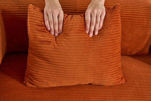 English Elm Convertible Sleeper Sofa Bed Corduroy 4-in-1 Folding Floor Couch with 35D Sponge Support and No-Assembly Orange W3434P378559