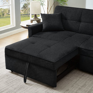 English Elm 3 Convertible Sleeper Sofa Bed with Pull-Out Chaise, Storage Armrests & Pockets, Compact Loveseat Couch Black W2318P268629