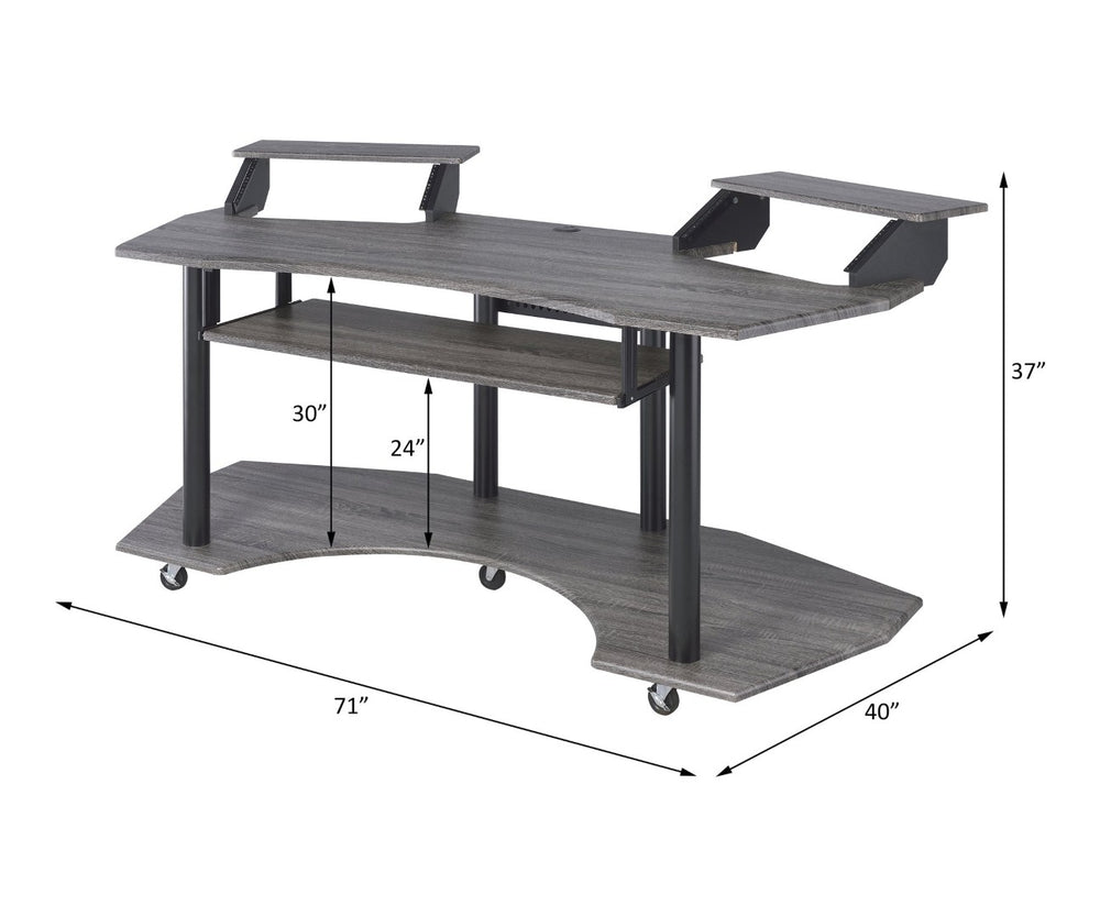 English Elm 71" Eleazar Wide Format Recording Studio Desk Black Oak Finish with Keyboard Shelf B2726S00133