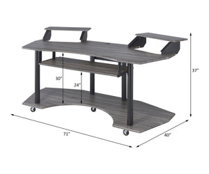 English Elm 71" Eleazar Wide Format Recording Studio Desk Black Oak Finish with Keyboard Shelf B2726S00133