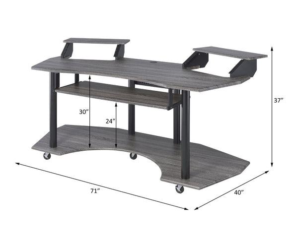 English Elm 71" Eleazar Wide Format Recording Studio Desk Black Oak Finish with Keyboard Shelf B2726S00133