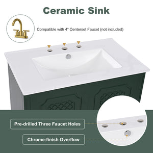 English Elm Christopher Knight Home® - 60" Bathroom Vanity Double Sink Freestanding Set with Ceramic Tops, Ample Adjustable Storage Green N759S313313F