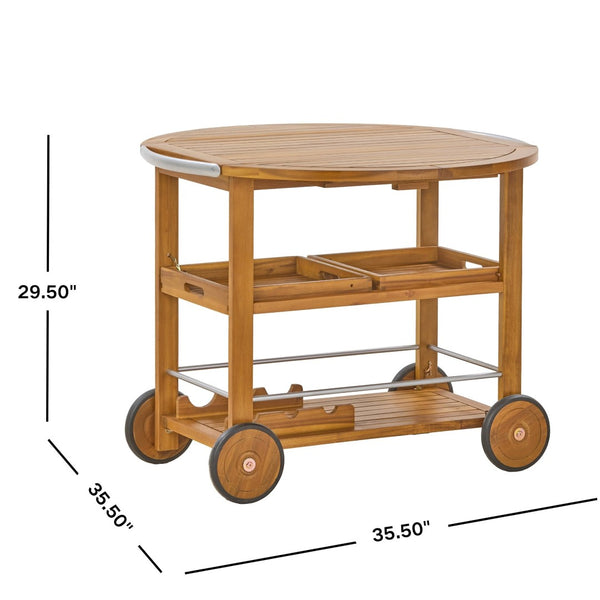English Elm Outdoor Acacia Wood Rolling Bar Cart with Foldable Top and Removable Serving Trays N779P374686T