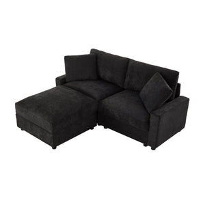 English Elm 72.05" L-shaped Sectional Sofa Cloud Cushion Polyester with Storage Ottoman Small Space Black W1669S00053