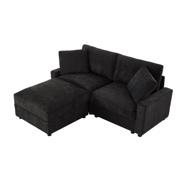 English Elm 72.05" L-shaped Sectional Sofa Cloud Cushion Polyester with Storage Ottoman Small Space Black W1669S00053