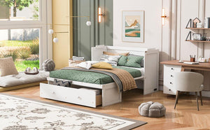 English Elm Full Size Wall Murphy Bed Cabinet with Storage Drawer and Built-in Usb Charging White N708P205903K