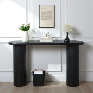 English Elm Wood Modern Black Console Table 65.4" Half-Moon Ribbed Entryway Table Durable Wipe-Clean Accent Piece W2729P239171