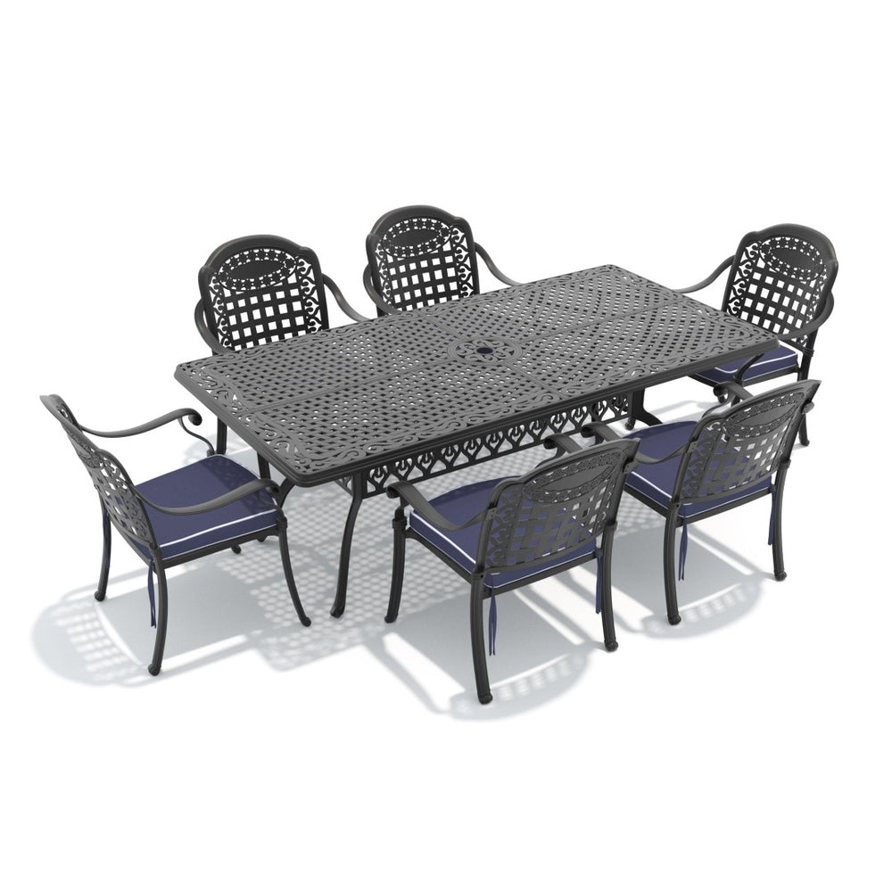 English Elm 7-piece Cast Aluminum Outdoor Dining Set with Ornate Relief Patio Chairs and Table W1710S00646