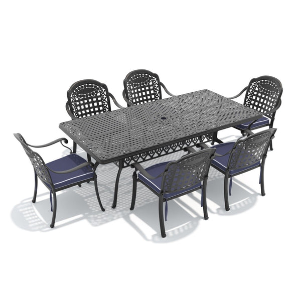 English Elm 7-piece Cast Aluminum Outdoor Dining Set with Ornate Relief Patio Chairs and Table W1710S00646