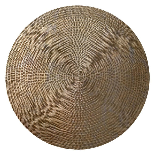 English Elm Michelle Round Cast Aluminum Coffee Table Vintage Brass Pedestal Base Living Room B136P429080