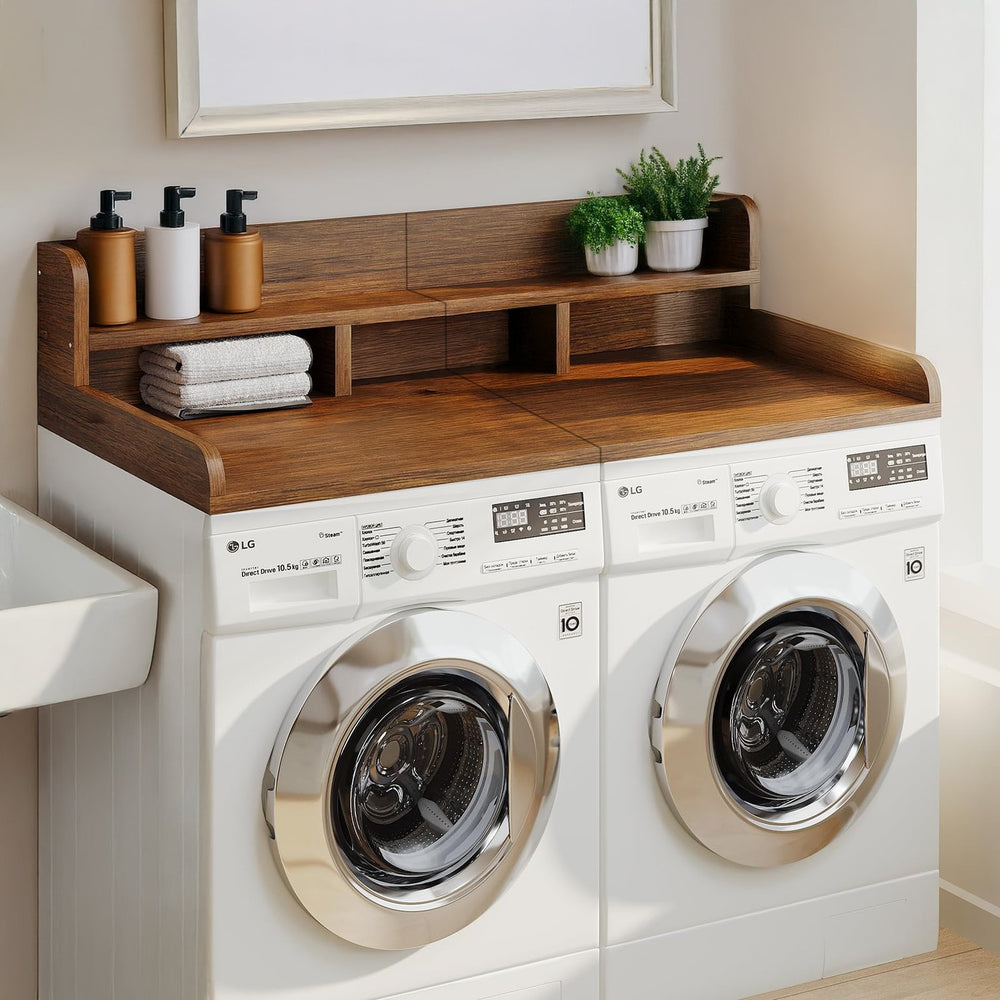 English Elm Washer Laundry Countertop 54" x 27.5" Double-Layer MDF Topper with Raised Edge & Non-Slip Pads Walnut W2641P309073