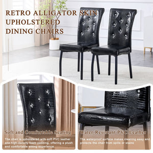 English Elm A Set of 2 Crystal Button Faux Leather Dining Chairs with Embossed Croc Texture Black W3226P344029