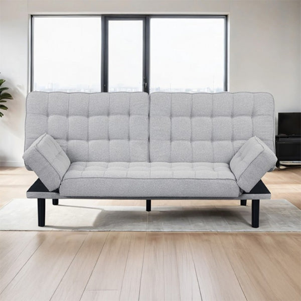 English Elm Light Gray Futon Sofa With Biscuit Tufting - Stylish Convertible Couch With Adjustable Arm Rests B2741P314791