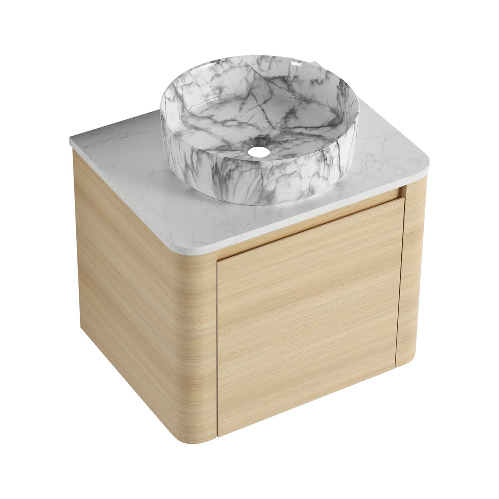 English Elm 24'' Wall-Mounted Bathroom Vanity With Ceramic Vessel Sink & Soft-Close Door For Small Spaces W999S00460