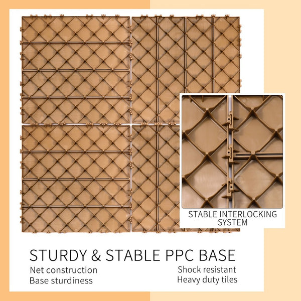 English Elm Plastic Interlocking Deck Tiles Slatted Wood Look Outdoor Patio Poolside Flooring 44 Pack W2882P204560