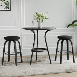 English Elm Swivel Backless Counter Stools Set of 2 with Fabric Seat Bentwood Legs Mid-century Modern Black W3107P446849