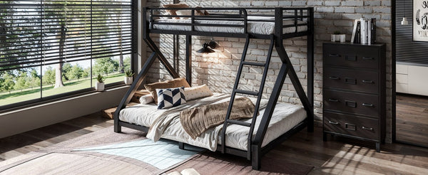 English Elm Twin Over Full Metal Bunk Bed Low Profile Heavy Duty Frame for Kids Guest Rooms W5305P463443