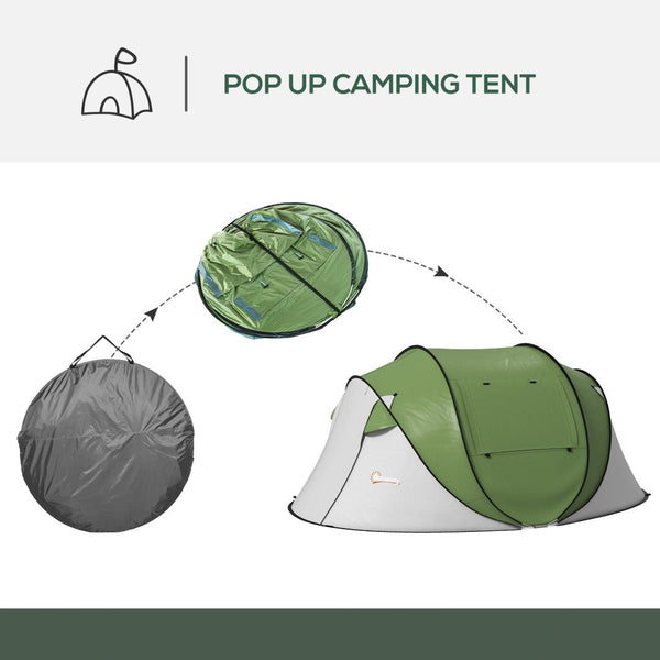 English Elm Outsunny Instant Pop up Camping Tent with Porch Vestibule Waterproof 3 Person Dome Green W2225P200771