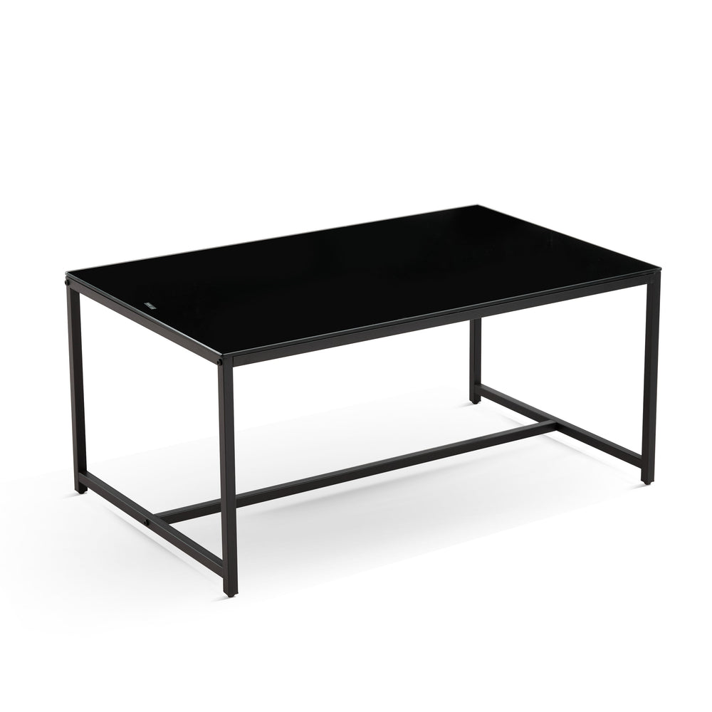 English Elm Black Glass Coffee Table - Versatile Tempered Glass & Metal Legs For Modern Living Room & Patio Use W1718P362677