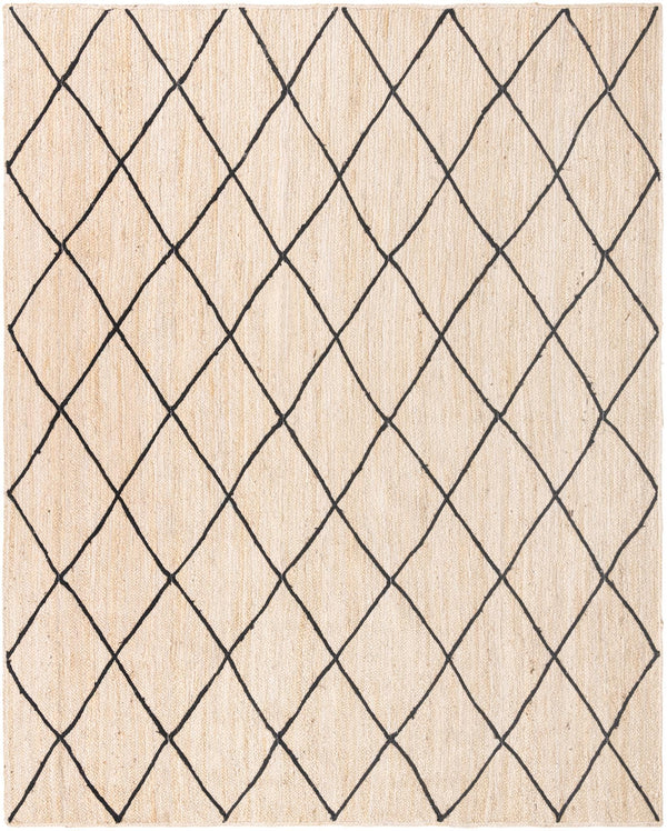 Unique Loom Braided Jute Trellis Hand Braided Solid Rug Ivory and Black, Black 9' 0" x 12' 2"