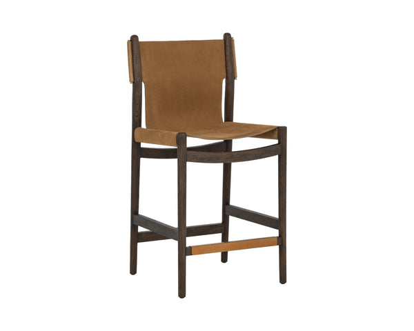 Sunpan ARGUS Counter Stool - Stylish Nubuck Caramel Leather with Sturdy Oak Frame for Modern Spaces 112684