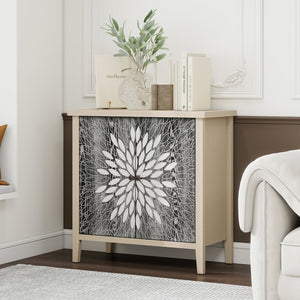 English Elm 2-Door Carved Storage Cabinet with Floral Handle, Adjustable Shelf, Anti-Tip Safety, Slim Design Black,Natural W688P232768