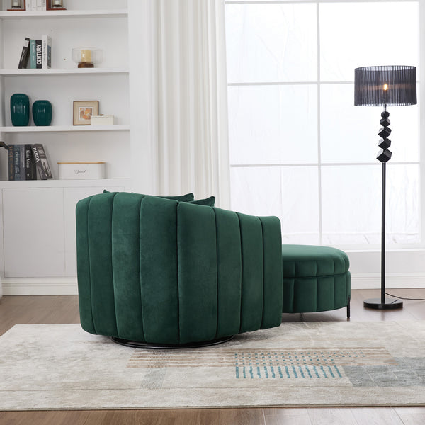 English Elm 40.35"W Stylish Green Velvet 360° Swivel Accent Barrel Chair & Storage Ottoman With 3 Pillows W3118S00010
