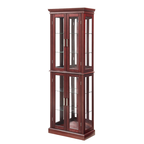 English Elm Curio Display Cabinet with Internal Lighting, Mirrored Back, 6 Adjustable Shelves, Glass Doors Cherry W1693P154579