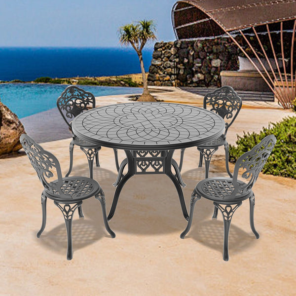 English Elm 5-Piece All-Weather Cast Aluminum Dining Set With Round Table & 4 Chairs For Stylish Outdoor Comfort W1710S00225