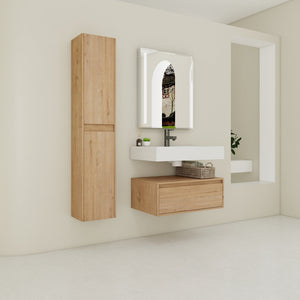 English Elm 30 Inch Wall-Mounted Bathroom Vanity Set With Resin Sink, Soft-Close Drawers & Storage Cabinets W999S00268