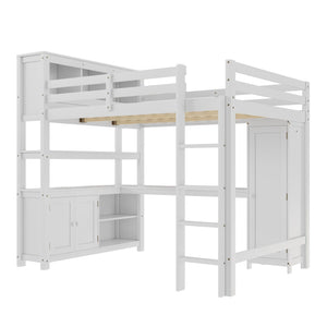 English Elm Full Size Pine Loft Bed House Frame with Slide Bookshelves and Moon Star Rails W1580S00162
