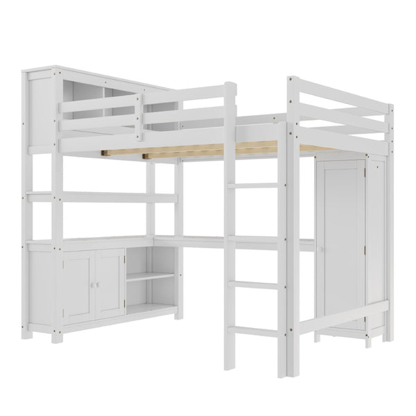 English Elm Full Size Pine Loft Bed House Frame with Slide Bookshelves and Moon Star Rails W1580S00162