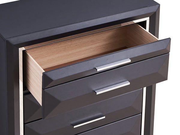 English Elm Liverpool King Bed with Bevel Panel Headboard, Matte Finish, Brushed Steel Accents & Storage Drawers Black 53 L x 40 W x 19 H B078P285736