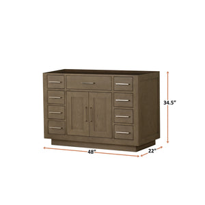 English Elm Grey Oak Single Bath Vanity 48 in. W x 22 in. D — Grey midcentury wood vanity, soft-close drawers, fully assembled storage (98) B2731P257703
